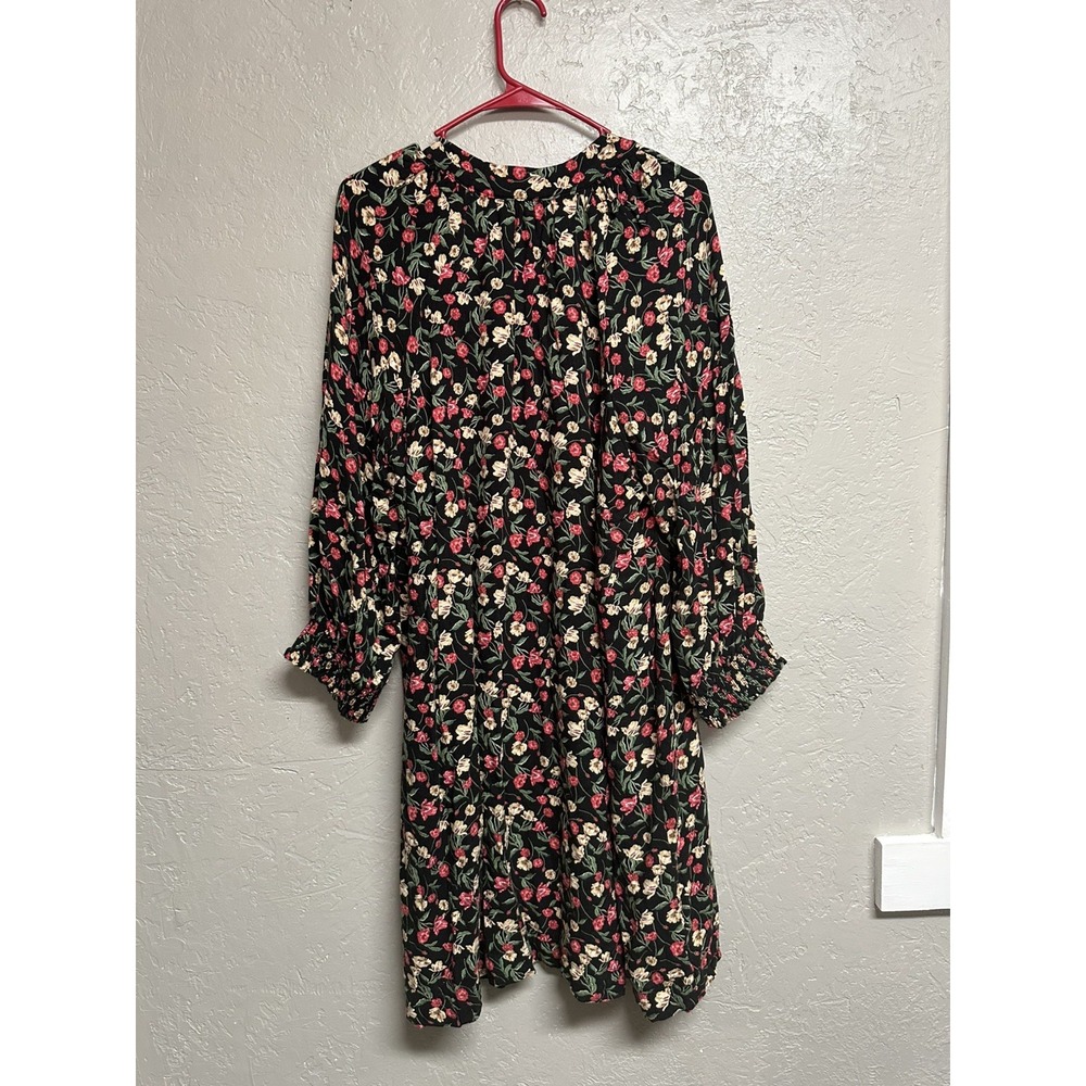 Draper James Black Floral Long Sleeve Midi Dress with Red & Cream Blossoms